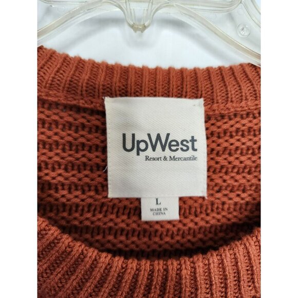 UPWEST WEEKEND CREWNECK MEN'S SWEATER Orange Ribbed Chunky Knit Size Large - Picture 3 of 4